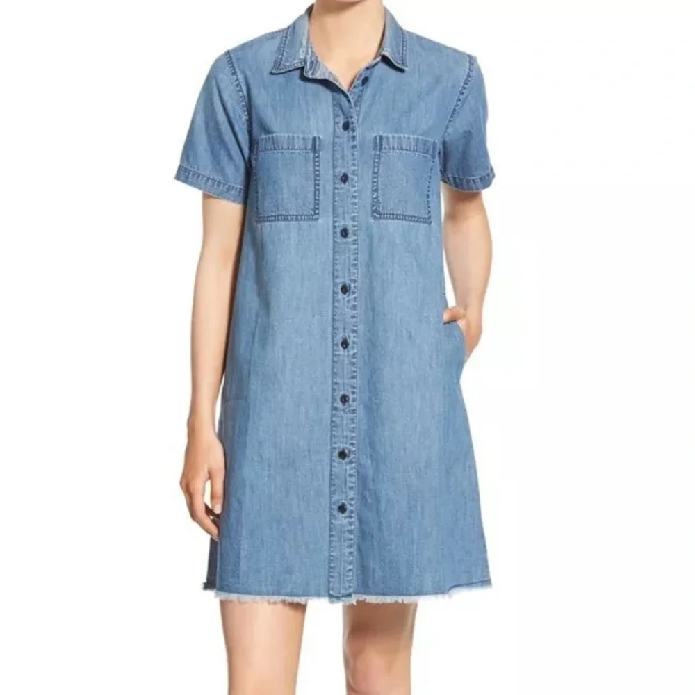 Madewell Button Down Chambray Shirt Dress - Picture 1 of 10